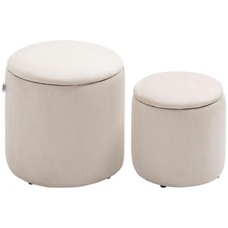 HOMCOM Modern Fabric Storage Ottoman With Removable Lid - Set Of 2 - White | TJ Hughes