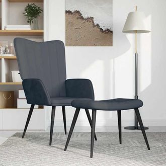 vidaXL Vidaxl - Sill&oacute;n De Relax Con Taburete Terciopelo Gris Oscuro