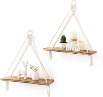 OEM Estante Colgante De Encaje, Juego De 2 Piezas De Decoraci&oacute;n De Pared Bohemia, Estante Flotante De Madera R&uacute;stica Para Dormitorio, Sala De Estar