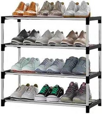 Trade Shop Trade Shop - Scarpiera Scaffale Salvaspazio Multiuso 4 Ripiani Metallo Impilabile 60x30x55cm