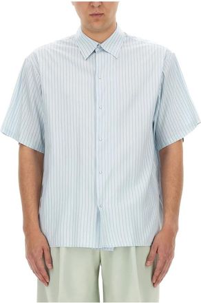 Lanvin Bowling Shirt - Heren - Korte mouwen Overhemden - Blauw - XL - Katoen - Overhemden