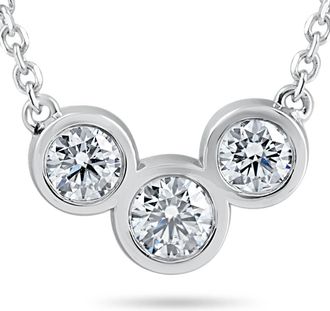 Pompeii3 1 3/4ct Diamond 3 Stone Bezel Pendant 14k White Gold 18 Lobster Clasp Lab Grown