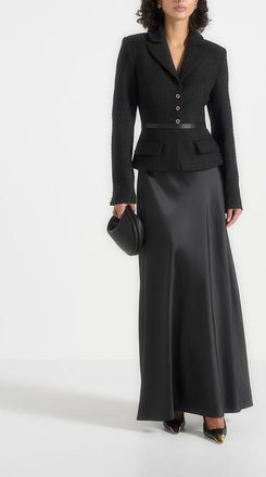 Mani&egrave;re De Voir Grace Boucle Blazer Satin Maxi Dress in Black at Nordstrom, Size 10
