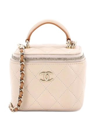 Chanel Classic Top Handle Vanity Case with Chain gewatteerde lamsleren mini-crossbodytas - Beige