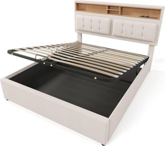 Urban Meuble Cama doble tapizado con almacenaje, cabecero y usb