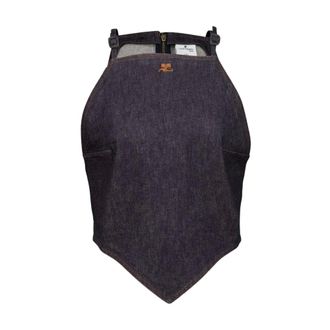 Courr&egrave;ges Tops, Dames, Blauw, M, Denim, Pointy Denim Tank Top