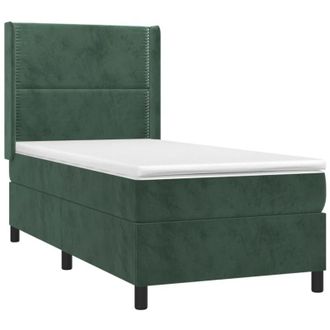 vidaXL Vidaxl - Cama Box Spring Colch&oacute;n Y Led Terciopelo Verde Oscuro 90x200 Cm