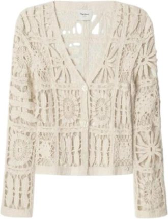 Pepe Jeans London Elegante Gebreide Vest Olympia - Dames - Vesten - Beige - XS - Katoen - Truien & Vesten
