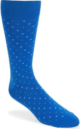 Pantherella Needham Dot Pattern Tall Cotton Blend Dress Socks in Cobalt at Nordstrom, Size Medium