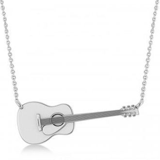Allurez Guitar Charm Pendant Necklace Large 14K White Gold