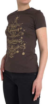 Dolce & Gabbana Womens Brown Crewneck 2017 Motive Print T-Shirt Cotton
