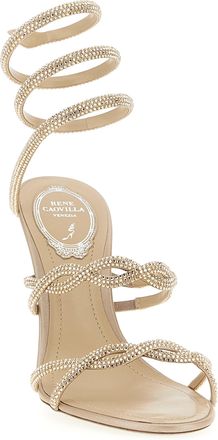Rene Caovilla Womens Rhinestone-Embellished Sandal Beige Satin Heels