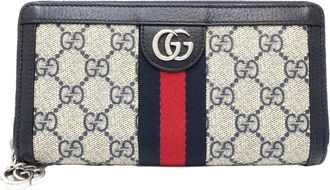 Gucci Gg Supreme Beige Navy Gg Supreme Leather Long Wallet (Bi-Fold) (Pre-Owned)
