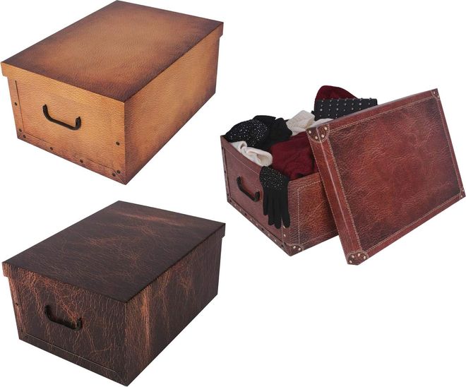 Kreher 3 Stück XL 45 Liter Deko-Kartons, Ordnungsboxen, Stapelboxen mit Deckel und Griffe, 51 x 37 x 24 cm ab 22,99 €