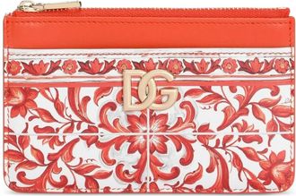 Dolce & Gabbana Kaarthouder van Kalfsleer met Majolica-print - Dames - Portefeuilles - Oranje - ONE Size - Leer - Accessoires