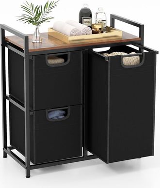 Costway Costway Cesto Ropa Sucia Para La Colada, Cesto Independiente Para Ropa Sucia Con Estante Y Bolsas Extra&iacute;bles, Organizador Cubo Mueble Ropa Limpia Para
