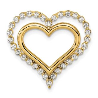 Diamond2Deal 14k Yellow Gold Lab Grown Diamond Double Heart Chain Slide Pendant (0.5ct, VS, G-H)