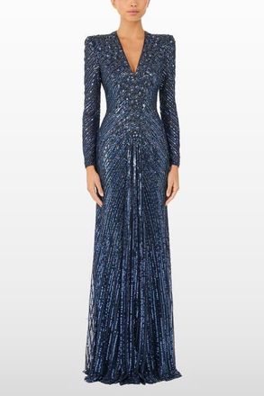 Jenny Packham Eve Sequin-Embellished V-neck Dress in Blackthorne Blue at Nordstrom, Size 16 Uk