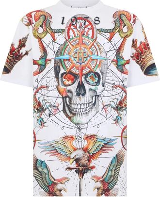 Philipp Plein T-shirt met Ronde Hals All-Over Tattoo - Heren - T-shirts - Veelkleurig - L - Katoen - Tops
