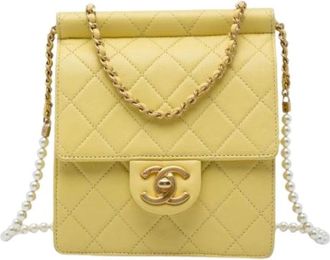 Chanel Pre-owned Quilted Lambskin Crossbody Bag - Dames - Vintage Schoudertas - Geel - ONE Size - Leer - Vintage