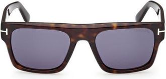 Tom Ford Cyrus 53mm Square Sunglasses in Dark Havana /Blue Lens at Nordstrom