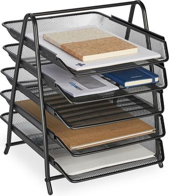 Relaxdays Relaxdays - Document Tray, 5 Compartments, Filing System, Mesh, Letter Tray A4, HxWxD: 37.5 x 30 x 35.5 cm, Metal, Black