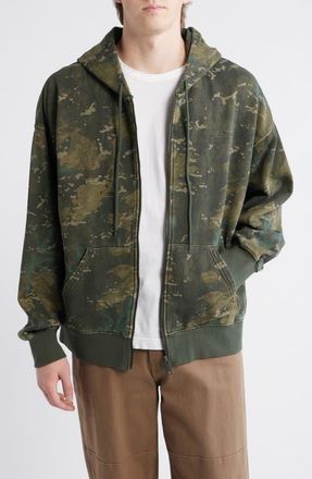 Carhartt Work in Progress Benton Camo Cotton French Terry Zip Hoodie in Camo Combi Green Garment Dyed at Nordstrom, Size X-Large
