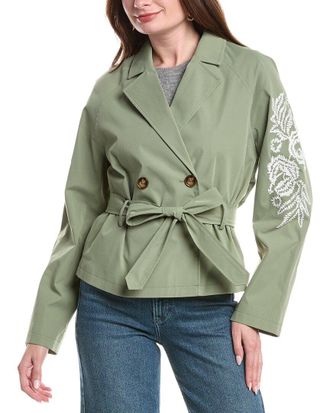 NVLT Nvlt Cropped Embroidered Double-Breasted Belted Trench Coat