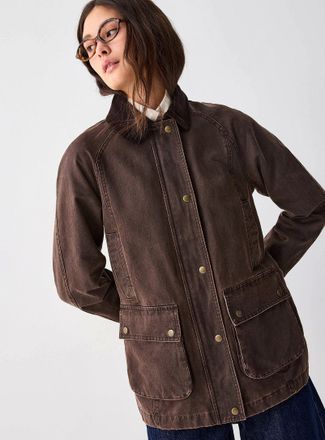 Twik Womens Waxed-finish ribbed-collar jacket Ground Yourself collection