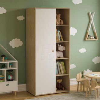 Home Discount Home Discount - Neptune 1 Door Wardrobe With Hanging Rail & Storage Shelf, White & Oak