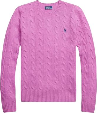 Ralph Lauren Pullover met kabelsteek - Dames - Ronde hals truien - Roze - L - Wol - Truien & Vesten