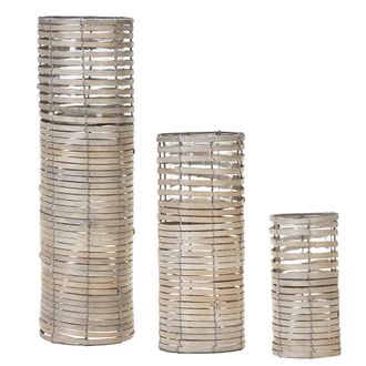 Beliani Beliani - Juego De 3 Candelabros Soporte De Vidrio De Madera De &Aacute;lamo Claro Varios Tama&ntilde;os Dise&ntilde;o Alto Cuadrado Boho Rovare