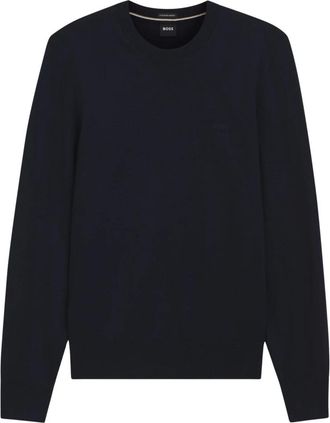 HUGO BOSS H-Leno - Heren - Ronde hals truien - Blauw - 3XL - Wol - Truien & Vesten