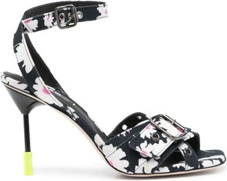Msgm 105mm floral-print sandals - women - Calf Leather/Calf Leather/Fabric - 41 - Black