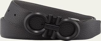 Ferragamo Mens Reversible Textured Leather Belt with Beveled Gancini Buckle