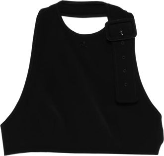 Courr&egrave;ges buckle-detail crop top - women - Polyester/Polyurethane - 36 - Black