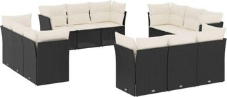 vidaXL Set De Sof&aacute;s De Jard&iacute;n 12 Piezas Cojines Rat&aacute;n Sint&eacute;tico Negro Vidaxl