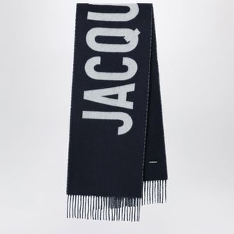 Jacquemus Sciarpa blu navy in lana con logo