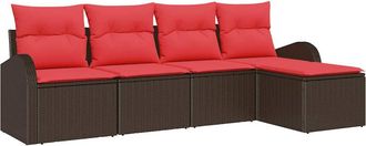 vidaXL Conjunto De Sof&aacute; De Jard&iacute;n 5 Uds. Marr&oacute;n Rat&aacute;n Sint&eacute;tico Vidaxl