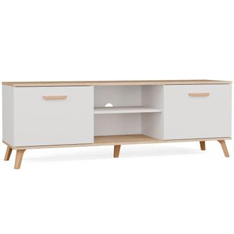Topeshop Olympo 150 - Mueble Tv, 2 Puertas, 4 Estantes - 150x52x40 Cm - Blanco / Roble Artisan