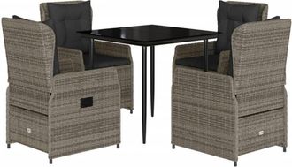 vidaXL Set Comedor De Jard&iacute;n 5 Piezas Con Cojines Rat&aacute;n Sint&eacute;tico Gris Vidaxl