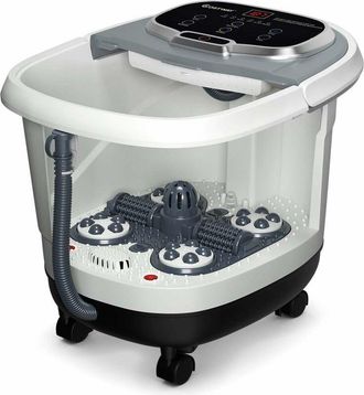 Costway Idromassaggio per Piedi Idromassaggiatore Plantare Massaggio Shiatsu, con Funzione Calore Timer e Rulli, Luce a Infrarossi, 15L, Marrone - Costway