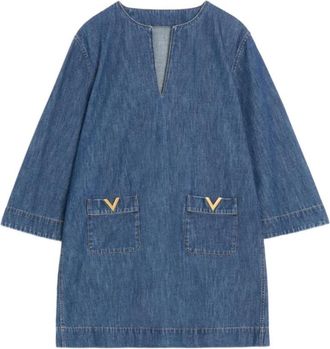 Valentino Short Dresses, female, Blue, Size: S V-neck Short Dress