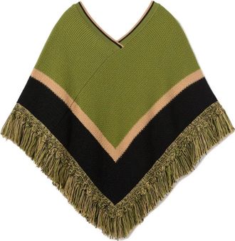 La DoubleJ Poncho met geborduurde franje - Groen