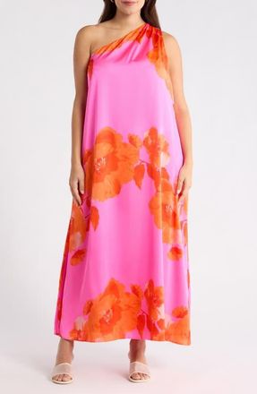 Sugarlips Glena Floral One Shoulder Maxi Dress in Pink-Orange-Multi at Nordstrom, Size 1 X