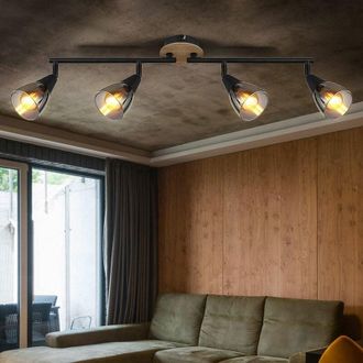 Globo Lighting Plafoniera lampada da soffitto lampada da soggiorno lampada da sala da pranzo lampada da camera da letto, metallo nero legno marrone vetro color