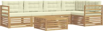 vidaXL Conjunto De Sof&aacute;s De Exterior 6 Uds. Blanco Y Crema Poli&eacute;ster Vidaxl