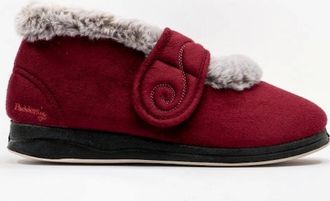Padders Womens Padders HUSH Womens (2E Fit) Touch Fasten Boot Slippers Burgundy Combi - Red - Size: 3