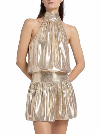 Ramy Brook Alexi Metallic Halter Mini Dress In Gold