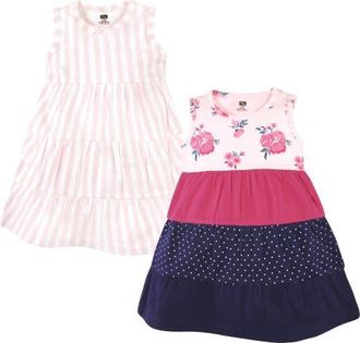 Hudson Baby Cozy Stylish All-Season Baby Dress 2Pk in Pink Navy Floral at Nordstrom, Size 14